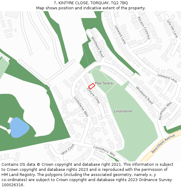 7, KINTYRE CLOSE, TORQUAY, TQ2 7BQ: Location map and indicative extent of plot