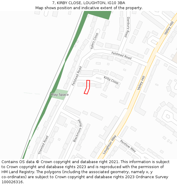 7, KIRBY CLOSE, LOUGHTON, IG10 3BA: Location map and indicative extent of plot