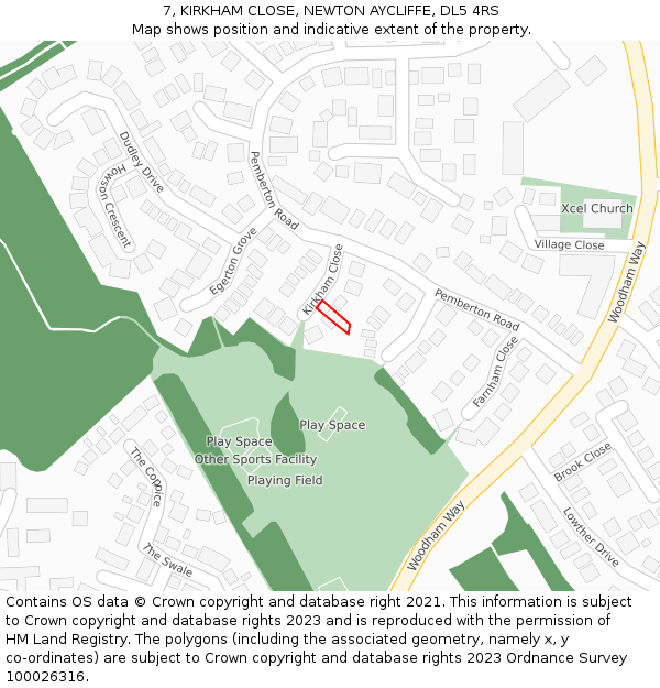 7, KIRKHAM CLOSE, NEWTON AYCLIFFE, DL5 4RS: Location map and indicative extent of plot