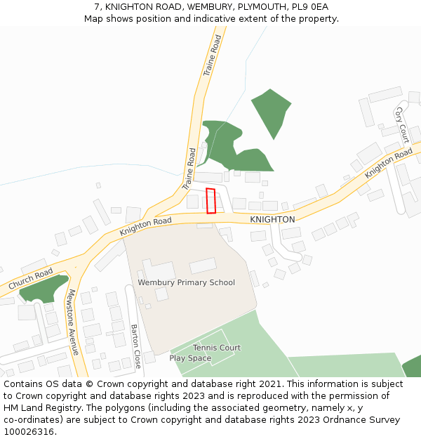 7, KNIGHTON ROAD, WEMBURY, PLYMOUTH, PL9 0EA: Location map and indicative extent of plot