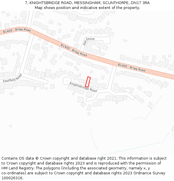 7, KNIGHTSBRIDGE ROAD, MESSINGHAM, SCUNTHORPE, DN17 3RA: Location map and indicative extent of plot