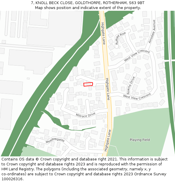 7, KNOLL BECK CLOSE, GOLDTHORPE, ROTHERHAM, S63 9BT: Location map and indicative extent of plot