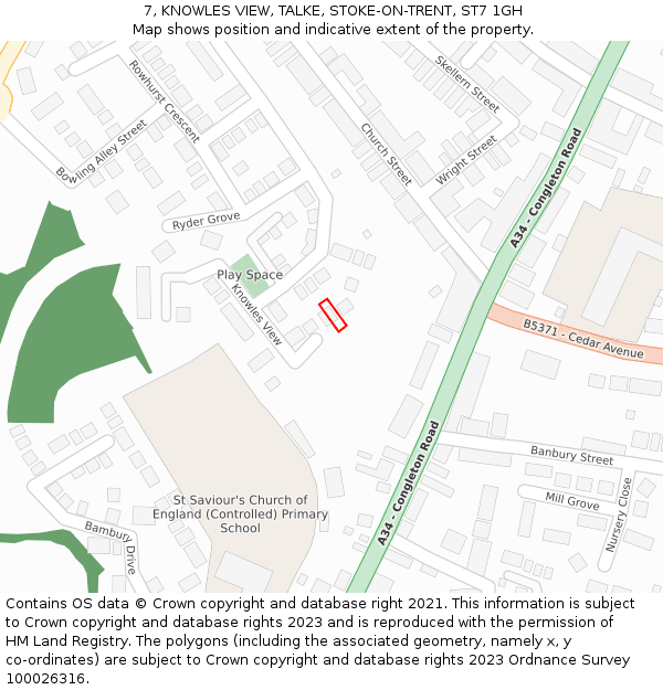 7, KNOWLES VIEW, TALKE, STOKE-ON-TRENT, ST7 1GH: Location map and indicative extent of plot