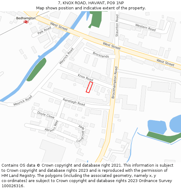 7, KNOX ROAD, HAVANT, PO9 1NP: Location map and indicative extent of plot