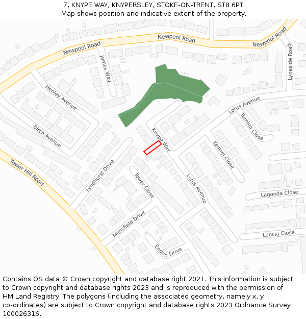 7, KNYPE WAY, KNYPERSLEY, STOKE-ON-TRENT, ST8 6PT: Location map and indicative extent of plot