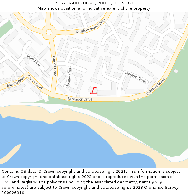 7, LABRADOR DRIVE, POOLE, BH15 1UX: Location map and indicative extent of plot