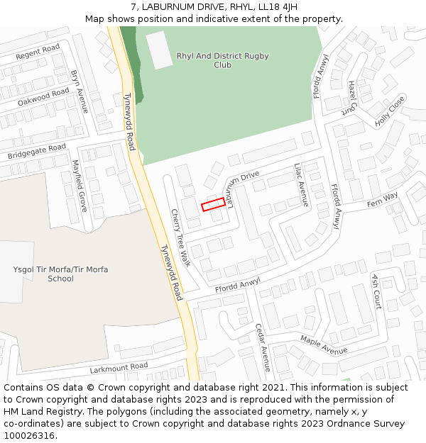 7, LABURNUM DRIVE, RHYL, LL18 4JH: Location map and indicative extent of plot