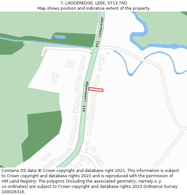 7, LADDEREDGE, LEEK, ST13 7AD: Location map and indicative extent of plot