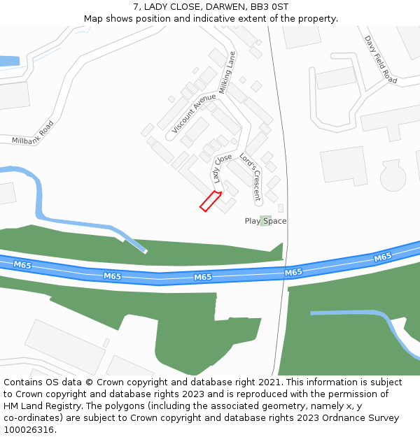 7, LADY CLOSE, DARWEN, BB3 0ST: Location map and indicative extent of plot