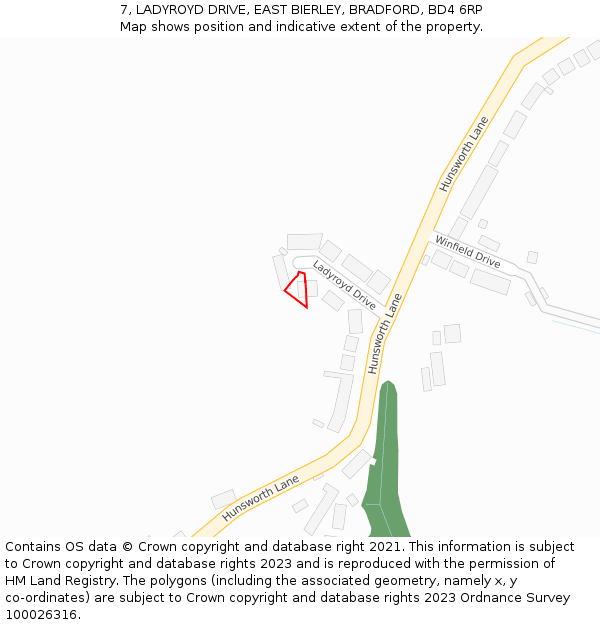 7, LADYROYD DRIVE, EAST BIERLEY, BRADFORD, BD4 6RP: Location map and indicative extent of plot