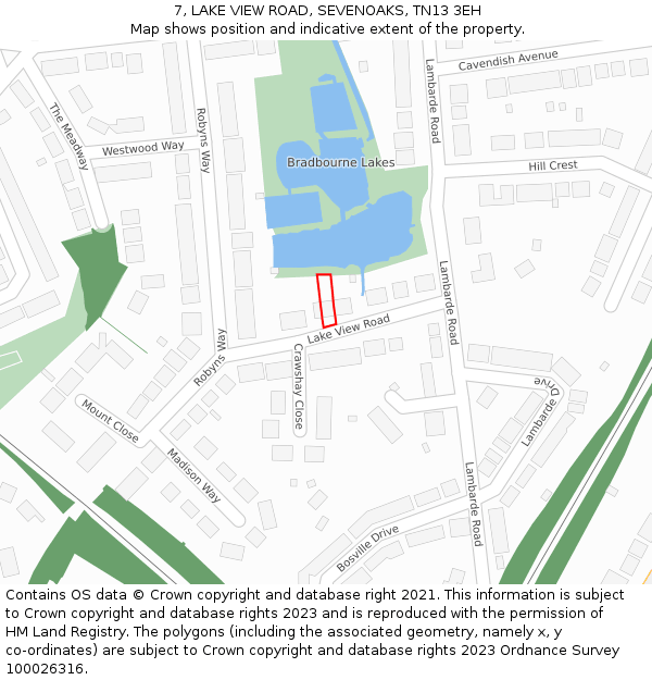 7, LAKE VIEW ROAD, SEVENOAKS, TN13 3EH: Location map and indicative extent of plot