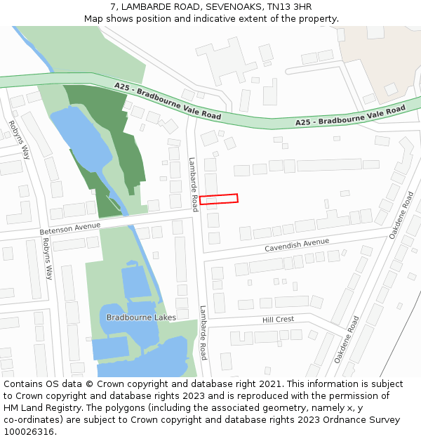 7, LAMBARDE ROAD, SEVENOAKS, TN13 3HR: Location map and indicative extent of plot