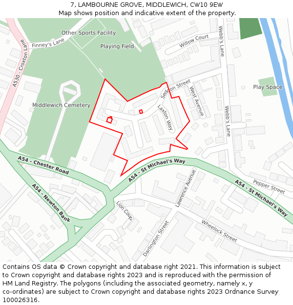 7, LAMBOURNE GROVE, MIDDLEWICH, CW10 9EW: Location map and indicative extent of plot