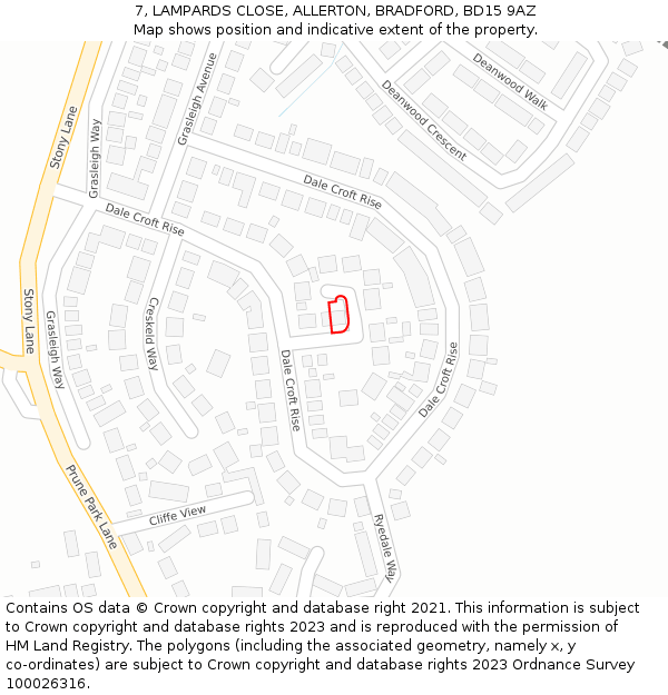 7, LAMPARDS CLOSE, ALLERTON, BRADFORD, BD15 9AZ: Location map and indicative extent of plot