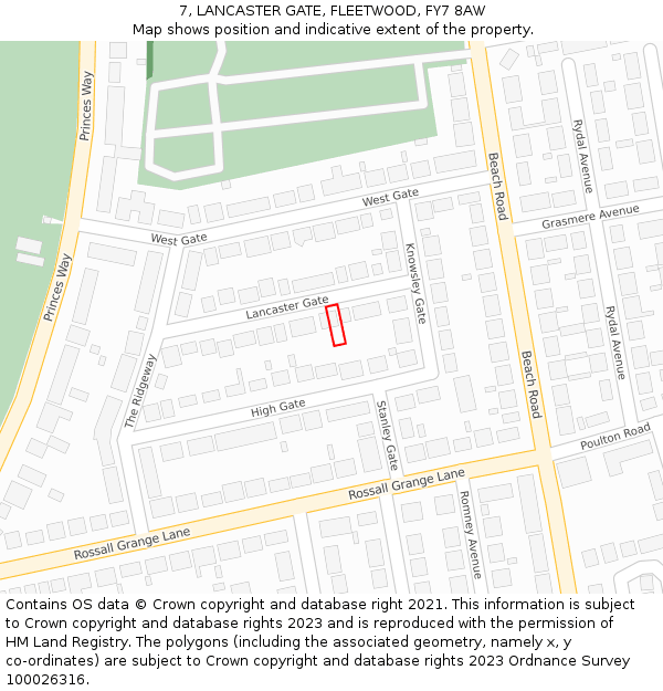 7, LANCASTER GATE, FLEETWOOD, FY7 8AW: Location map and indicative extent of plot