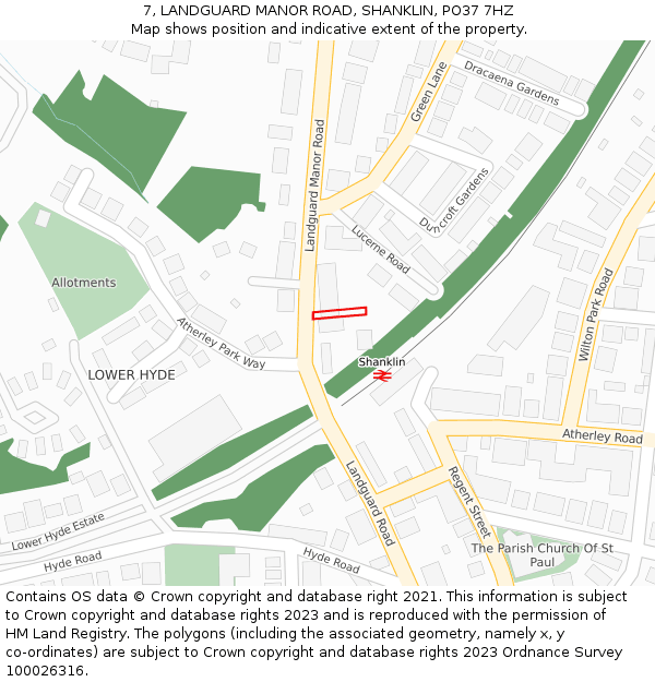 7, LANDGUARD MANOR ROAD, SHANKLIN, PO37 7HZ: Location map and indicative extent of plot