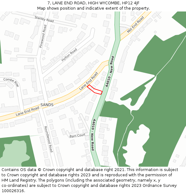 7, LANE END ROAD, HIGH WYCOMBE, HP12 4JF: Location map and indicative extent of plot