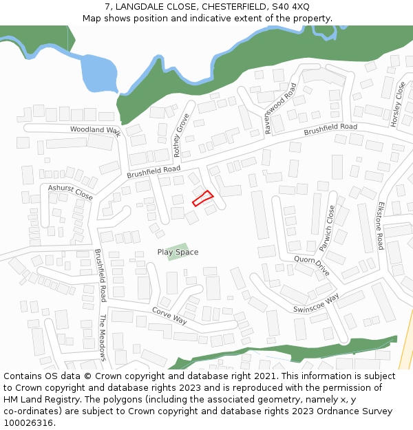 7, LANGDALE CLOSE, CHESTERFIELD, S40 4XQ: Location map and indicative extent of plot