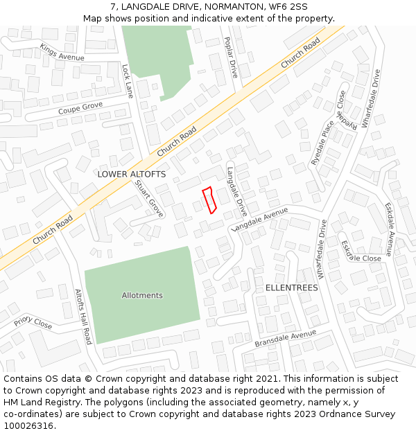 7, LANGDALE DRIVE, NORMANTON, WF6 2SS: Location map and indicative extent of plot