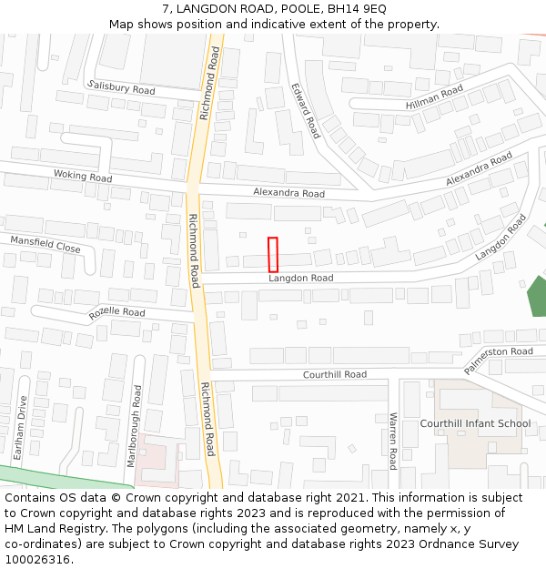 7, LANGDON ROAD, POOLE, BH14 9EQ: Location map and indicative extent of plot