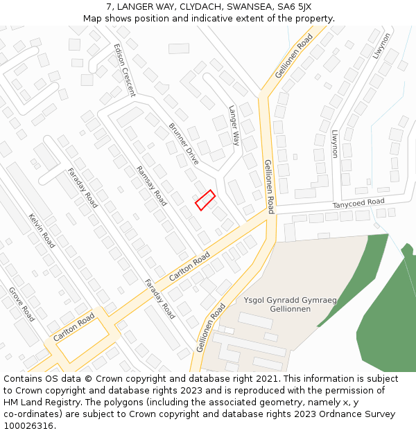 7, LANGER WAY, CLYDACH, SWANSEA, SA6 5JX: Location map and indicative extent of plot