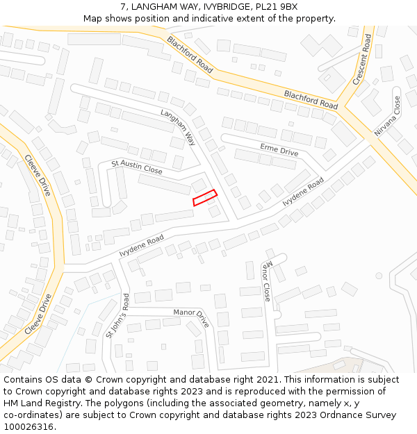 7, LANGHAM WAY, IVYBRIDGE, PL21 9BX: Location map and indicative extent of plot