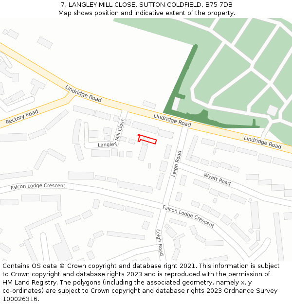 7, LANGLEY MILL CLOSE, SUTTON COLDFIELD, B75 7DB: Location map and indicative extent of plot