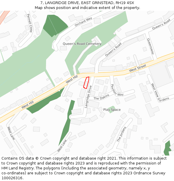 7, LANGRIDGE DRIVE, EAST GRINSTEAD, RH19 4SX: Location map and indicative extent of plot