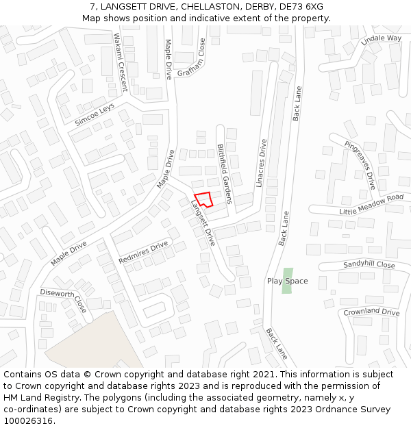 7, LANGSETT DRIVE, CHELLASTON, DERBY, DE73 6XG: Location map and indicative extent of plot