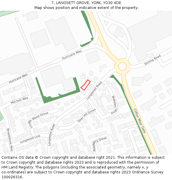 7, LANGSETT GROVE, YORK, YO30 4DE: Location map and indicative extent of plot