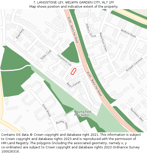 7, LANGSTONE LEY, WELWYN GARDEN CITY, AL7 1FF: Location map and indicative extent of plot