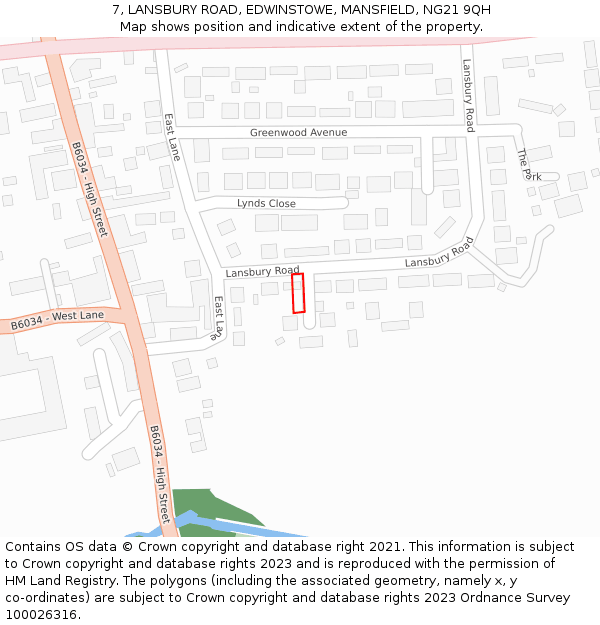 7, LANSBURY ROAD, EDWINSTOWE, MANSFIELD, NG21 9QH: Location map and indicative extent of plot