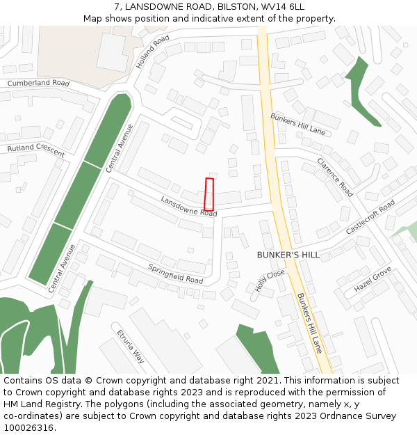 7, LANSDOWNE ROAD, BILSTON, WV14 6LL: Location map and indicative extent of plot