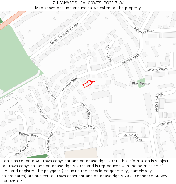 7, LANYARDS LEA, COWES, PO31 7UW: Location map and indicative extent of plot