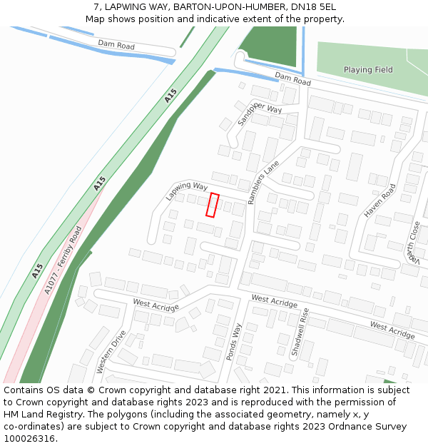 7, LAPWING WAY, BARTON-UPON-HUMBER, DN18 5EL: Location map and indicative extent of plot