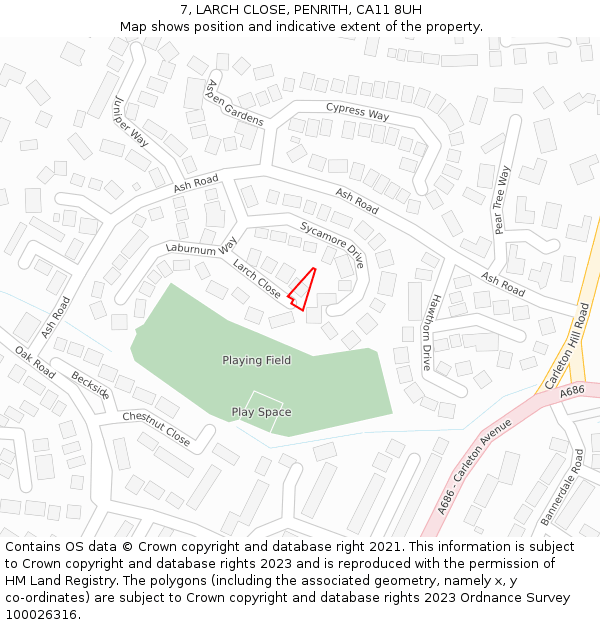 7, LARCH CLOSE, PENRITH, CA11 8UH: Location map and indicative extent of plot