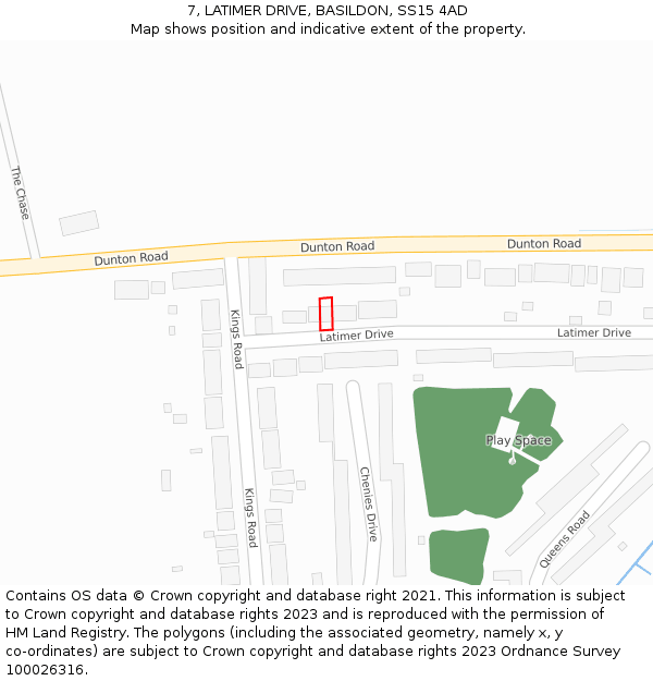 7, LATIMER DRIVE, BASILDON, SS15 4AD: Location map and indicative extent of plot
