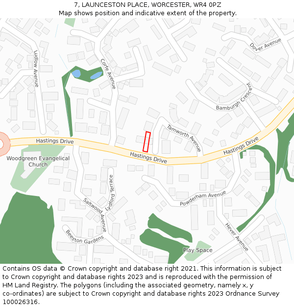 7, LAUNCESTON PLACE, WORCESTER, WR4 0PZ: Location map and indicative extent of plot