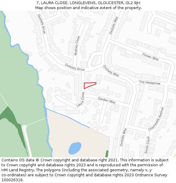 7, LAURA CLOSE, LONGLEVENS, GLOUCESTER, GL2 9JH: Location map and indicative extent of plot