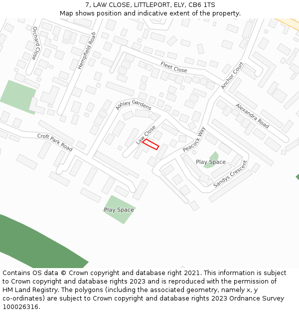 7, LAW CLOSE, LITTLEPORT, ELY, CB6 1TS: Location map and indicative extent of plot