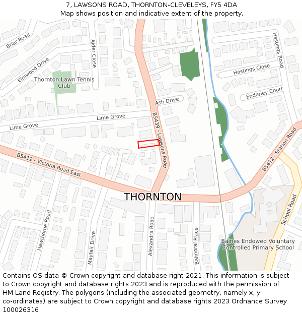 7, LAWSONS ROAD, THORNTON-CLEVELEYS, FY5 4DA: Location map and indicative extent of plot