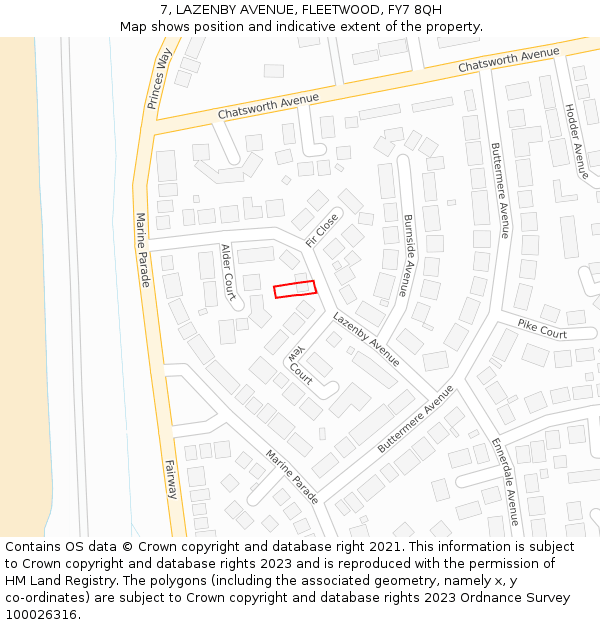 7, LAZENBY AVENUE, FLEETWOOD, FY7 8QH: Location map and indicative extent of plot