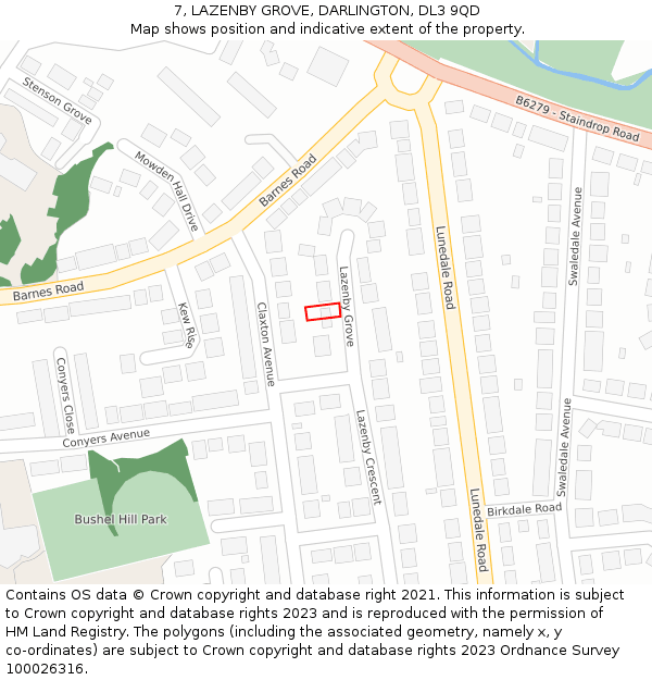 7, LAZENBY GROVE, DARLINGTON, DL3 9QD: Location map and indicative extent of plot
