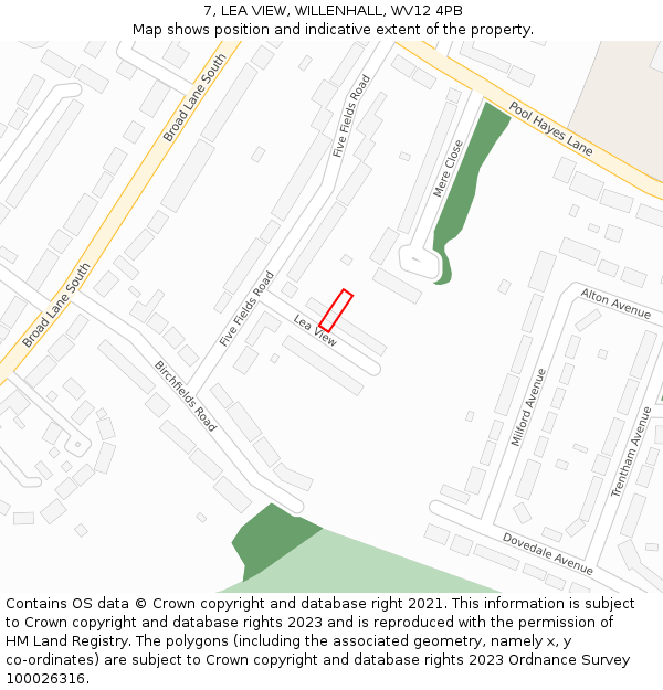 7, LEA VIEW, WILLENHALL, WV12 4PB: Location map and indicative extent of plot