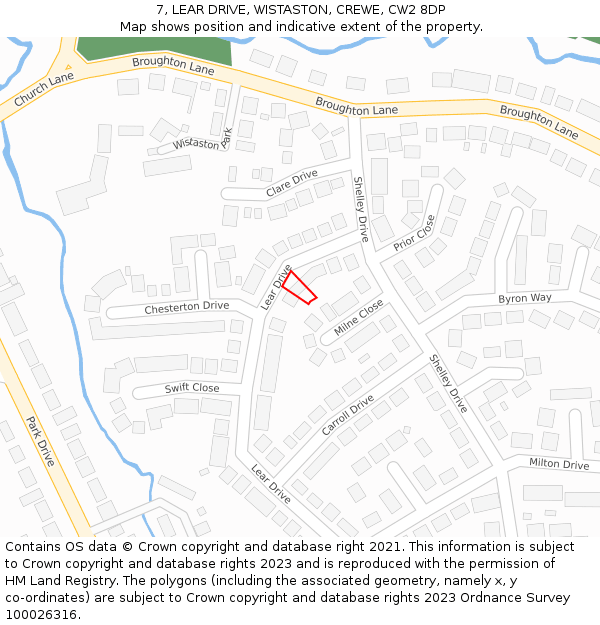 7, LEAR DRIVE, WISTASTON, CREWE, CW2 8DP: Location map and indicative extent of plot