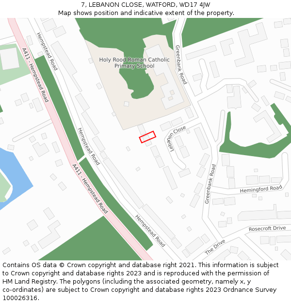 7, LEBANON CLOSE, WATFORD, WD17 4JW: Location map and indicative extent of plot