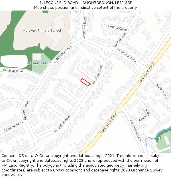 7, LECONFIELD ROAD, LOUGHBOROUGH, LE11 3SP: Location map and indicative extent of plot