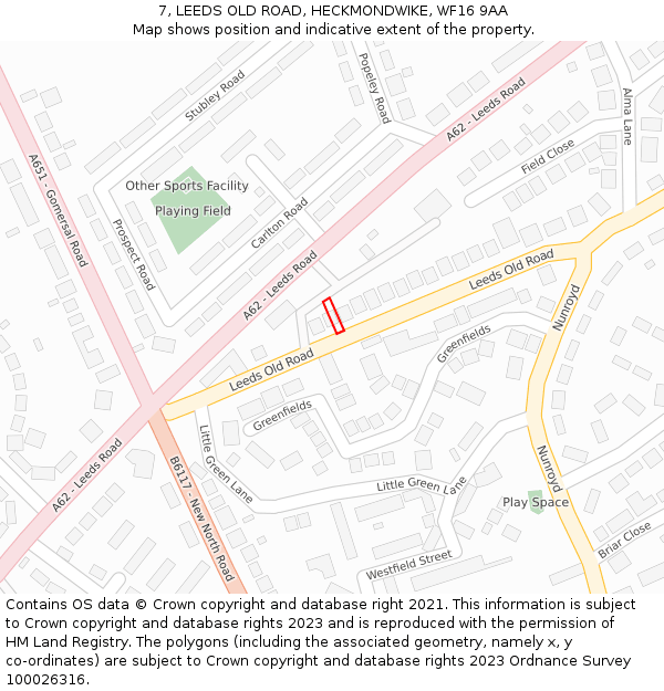 7, LEEDS OLD ROAD, HECKMONDWIKE, WF16 9AA: Location map and indicative extent of plot