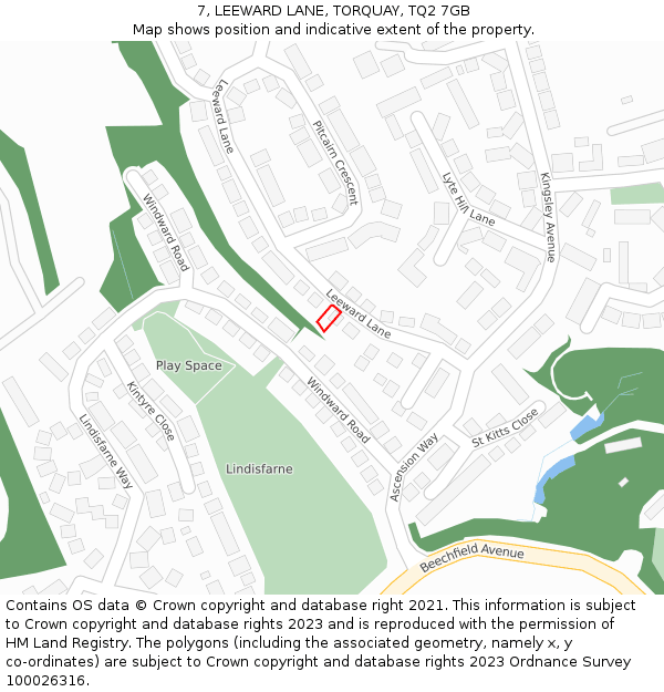 7, LEEWARD LANE, TORQUAY, TQ2 7GB: Location map and indicative extent of plot