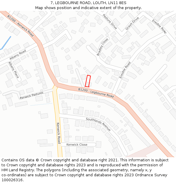 7, LEGBOURNE ROAD, LOUTH, LN11 8ES: Location map and indicative extent of plot